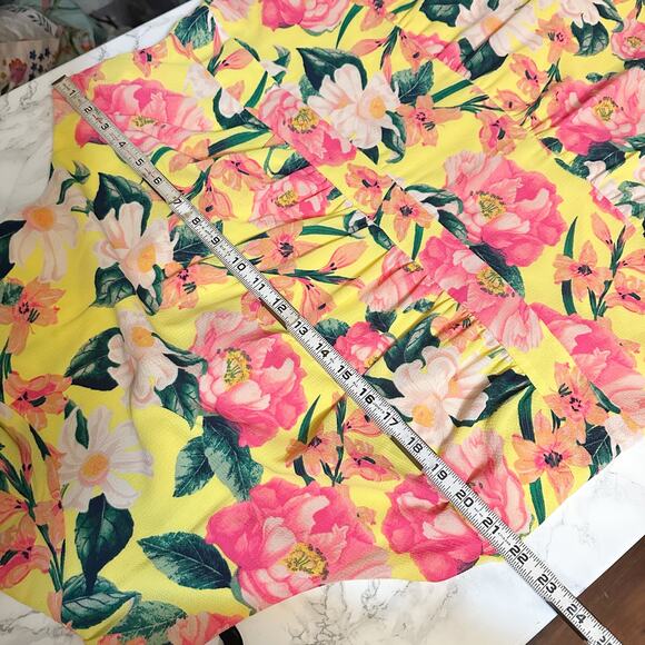 Eliza J. Yellow & Pink Floral Tie Back Mock Neck Mini Dress Women's Size 18W - Picture 12 of 14